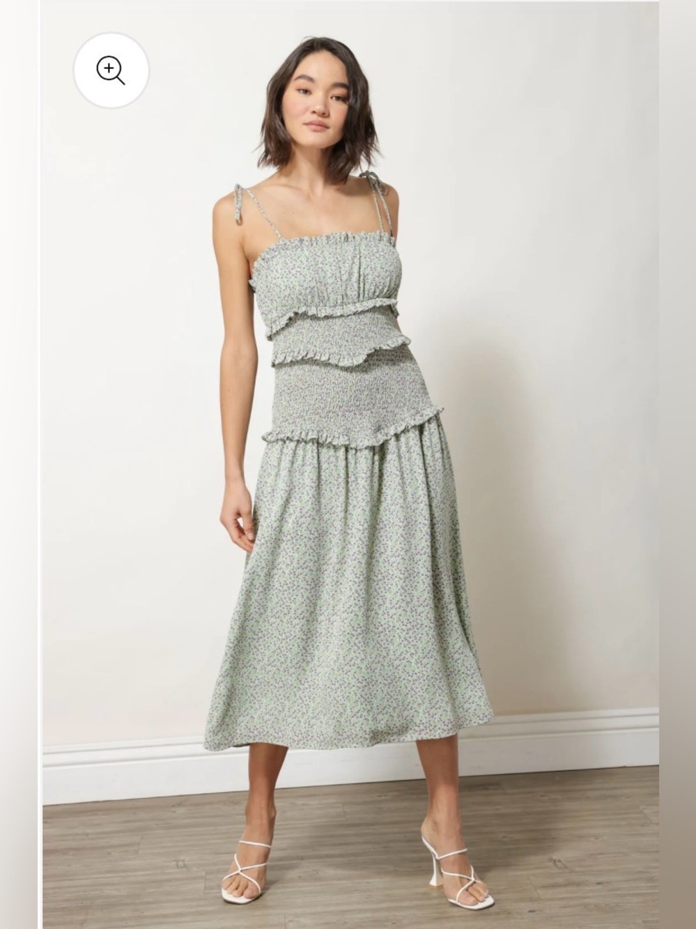 Line and Dot Smocked Tiered Midi Floral Dress, Size XS , Sample